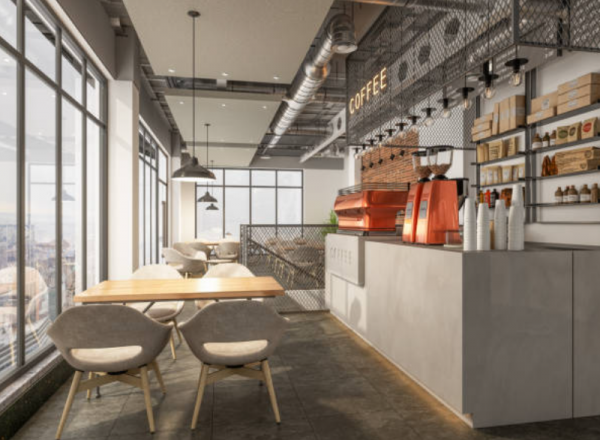 Warung kopi modern dengan desain high-tech